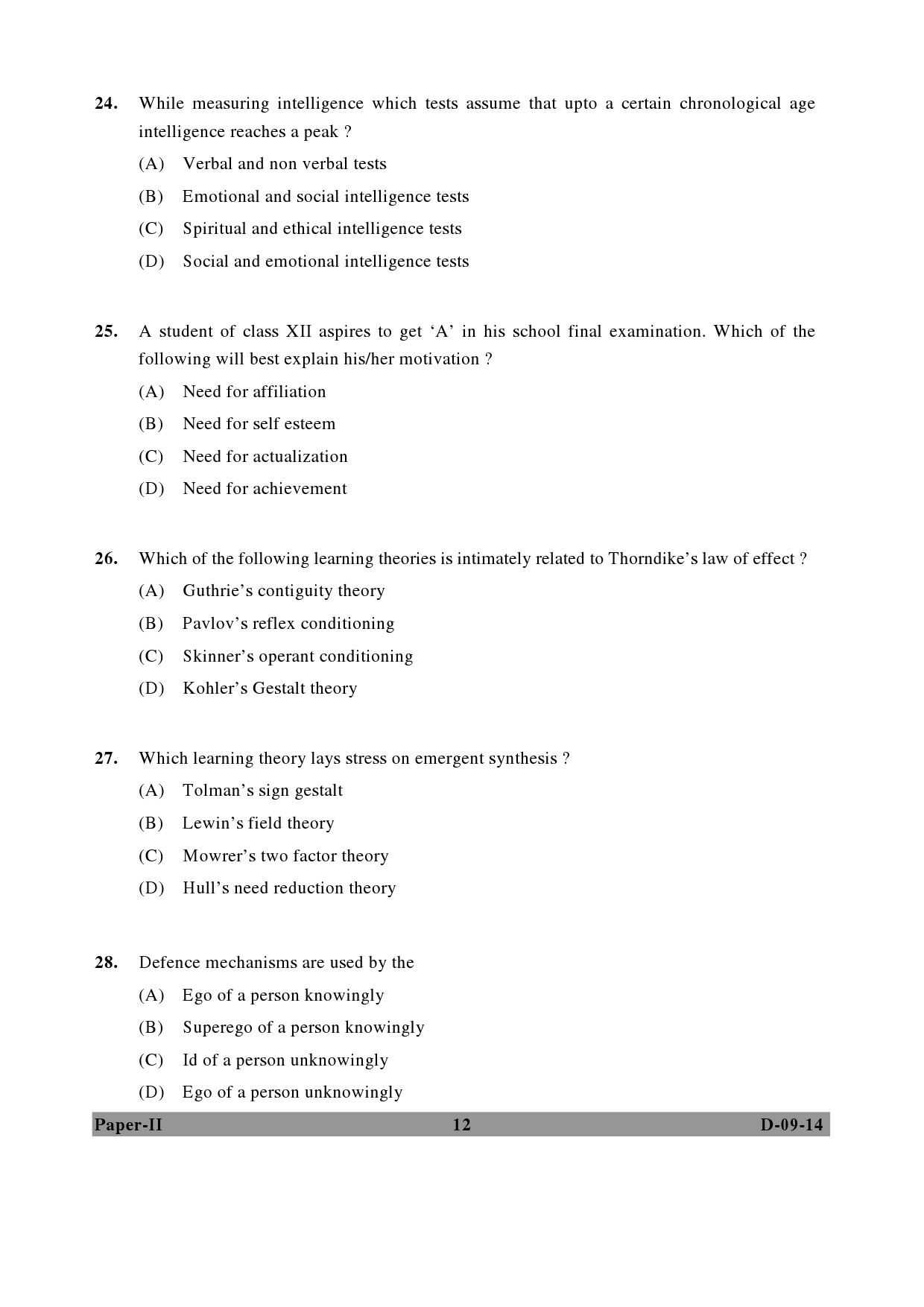 UGC NET Education Question Paper II December 2014 12