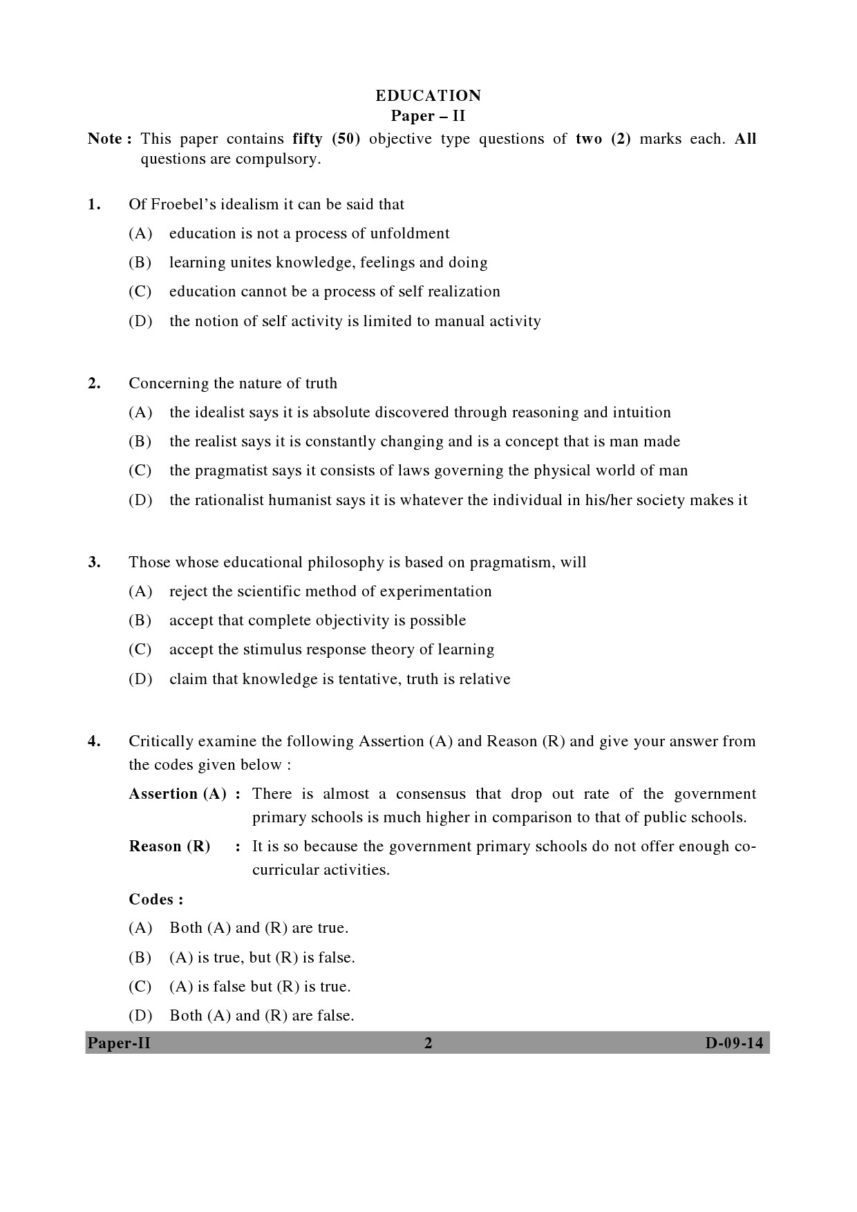 UGC NET Education Question Paper II December 2014 2