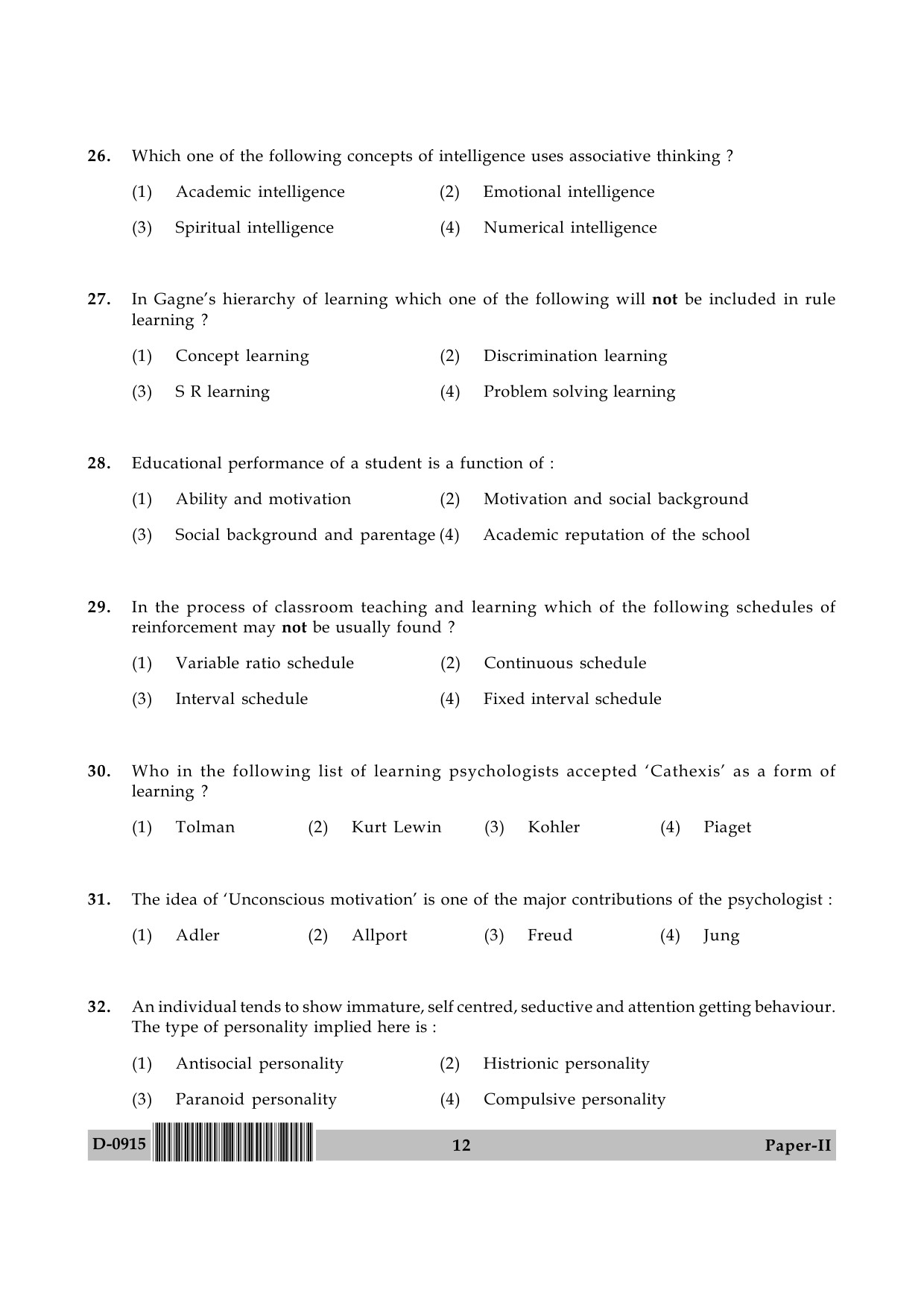 UGC NET Education Question Paper II December 2015 12