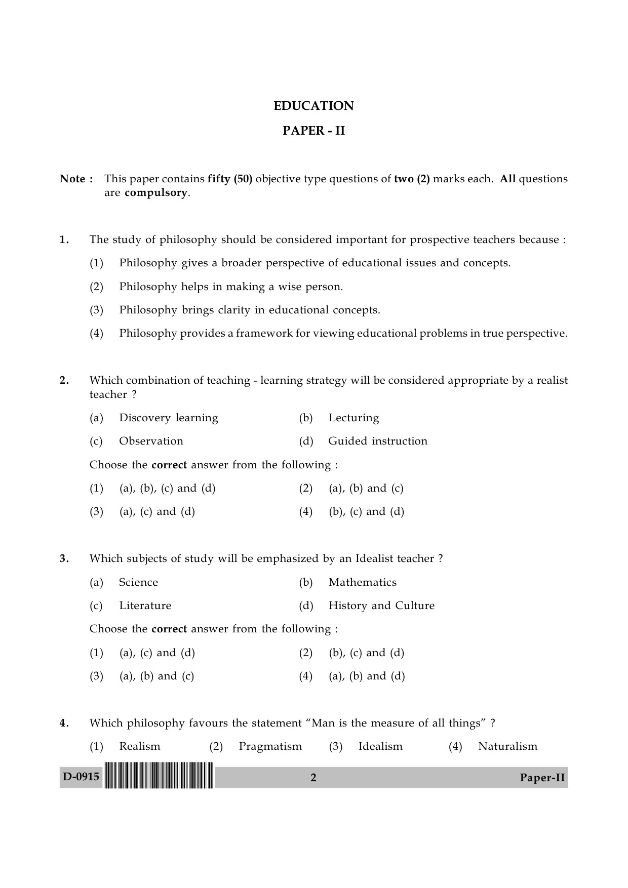 UGC NET Education Question Paper II December 2015 2