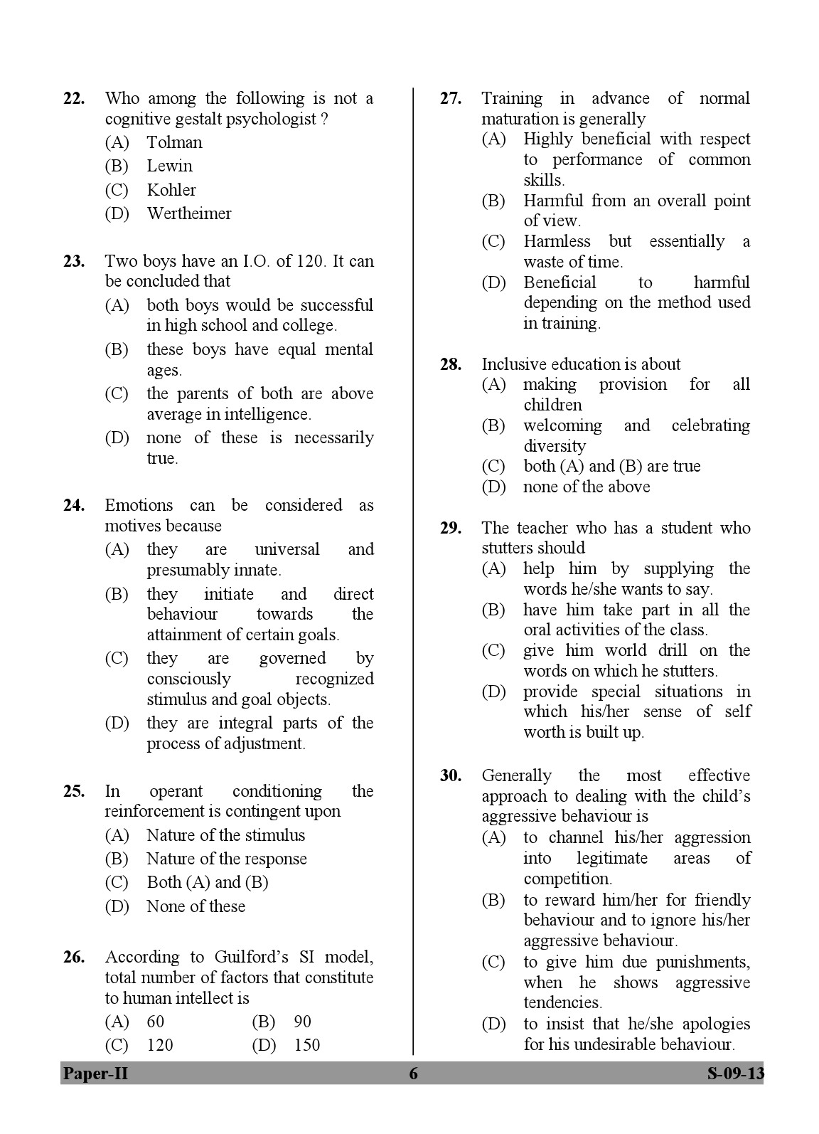 UGC NET Education Question Paper II Exam September 2013 6