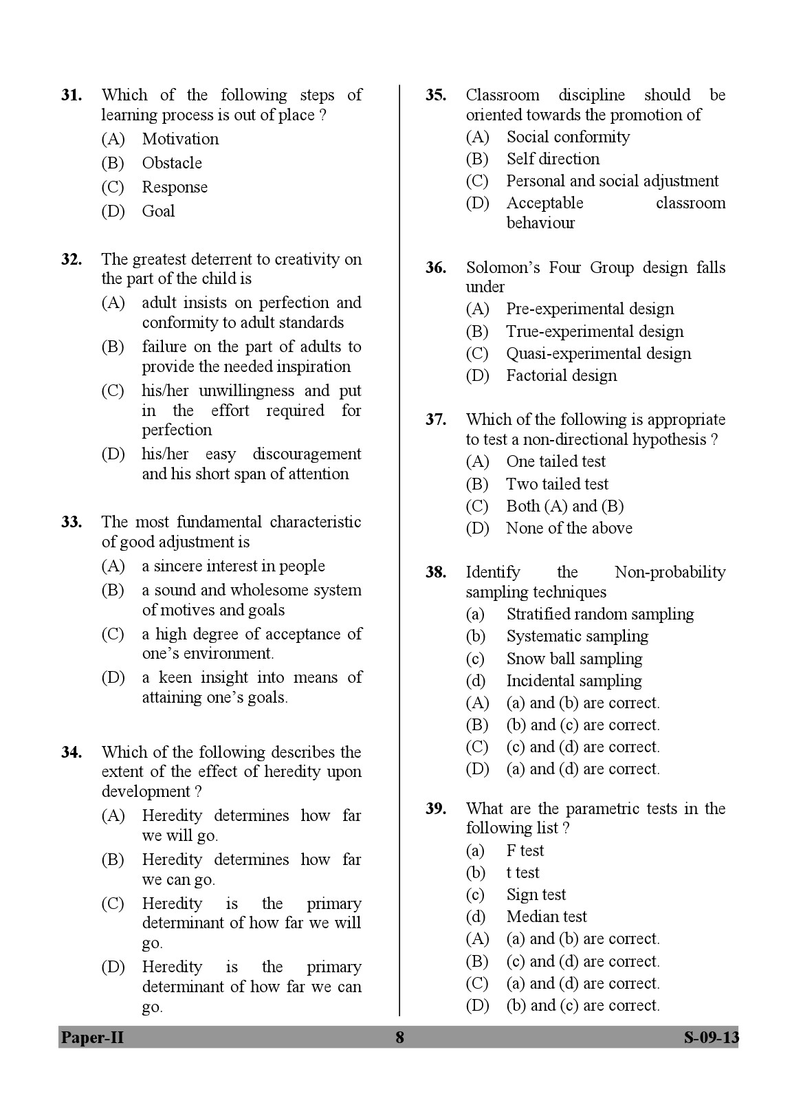 UGC NET Education Question Paper II Exam September 2013 8