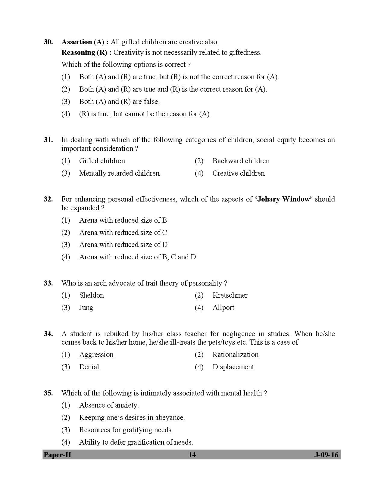 UGC NET Education Question Paper II July 2016 14