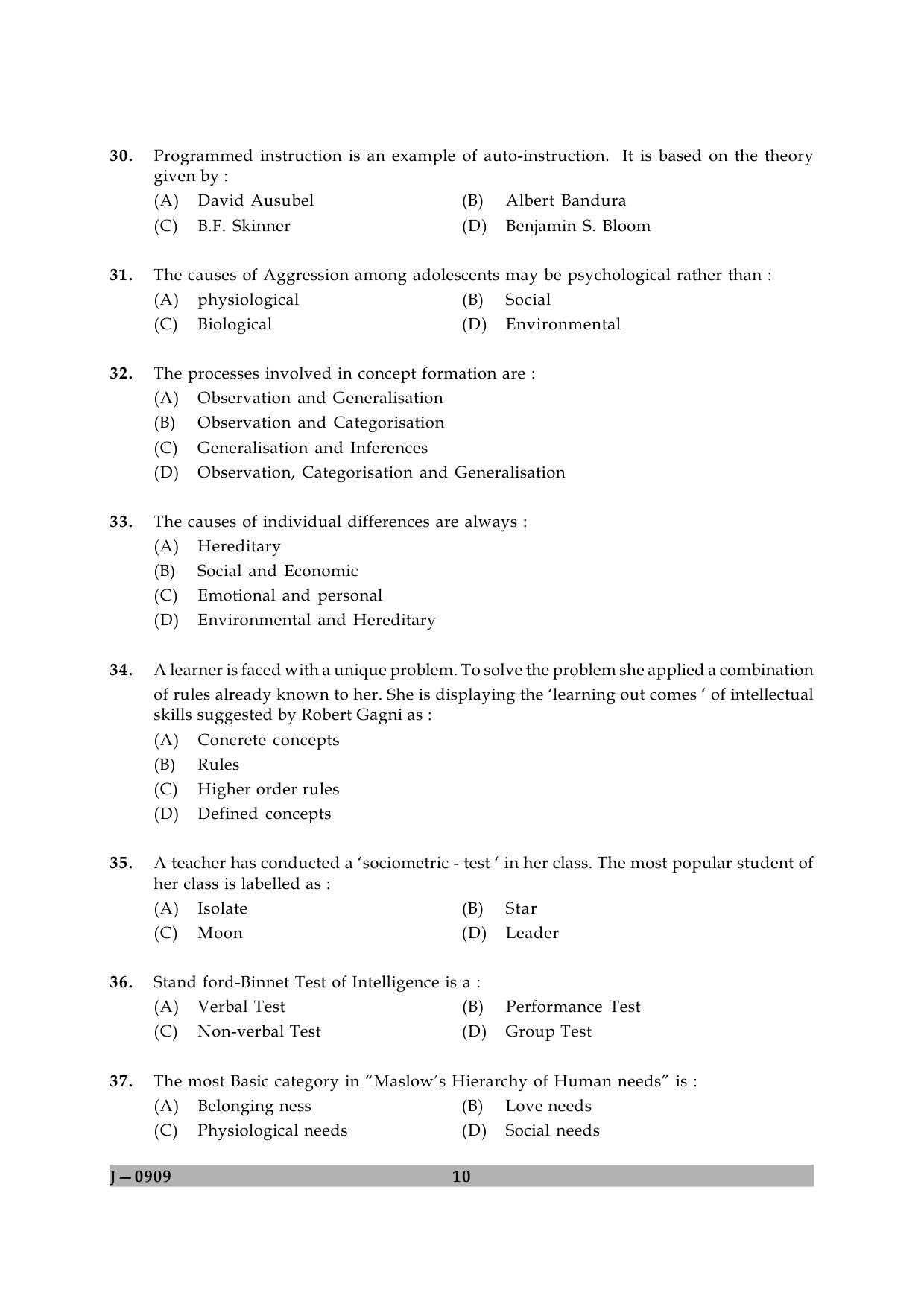 UGC NET Education Question Paper II June 2009 10