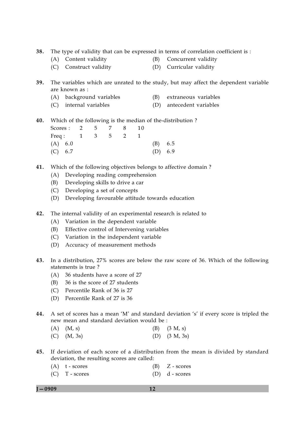 UGC NET Education Question Paper II June 2009 12