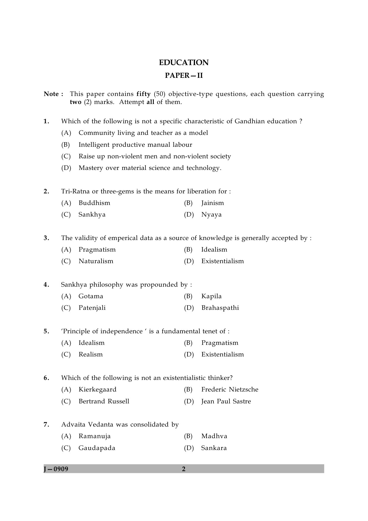 UGC NET Education Question Paper II June 2009 2