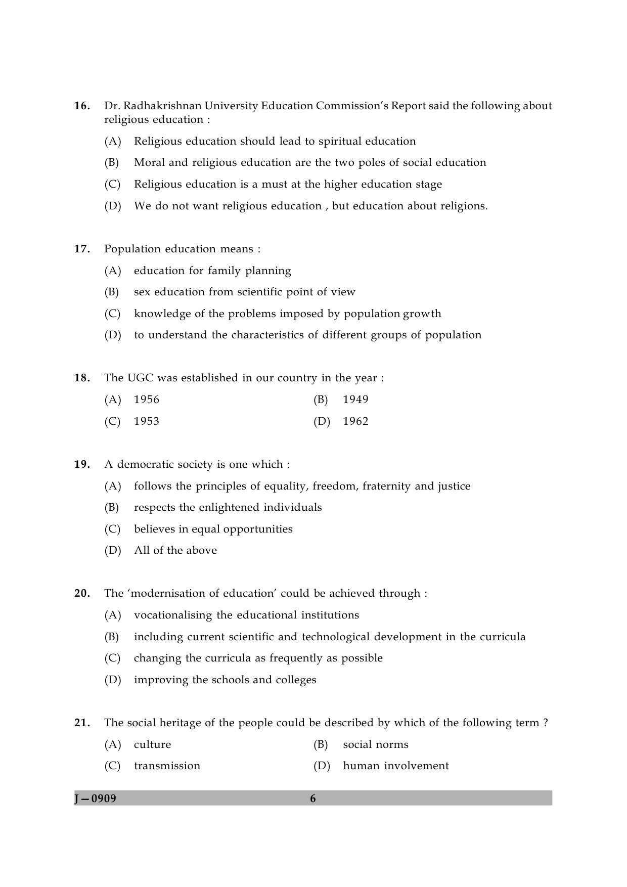 UGC NET Education Question Paper II June 2009 6