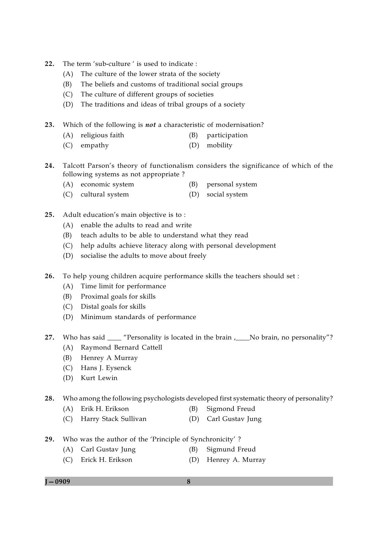 UGC NET Education Question Paper II June 2009 8