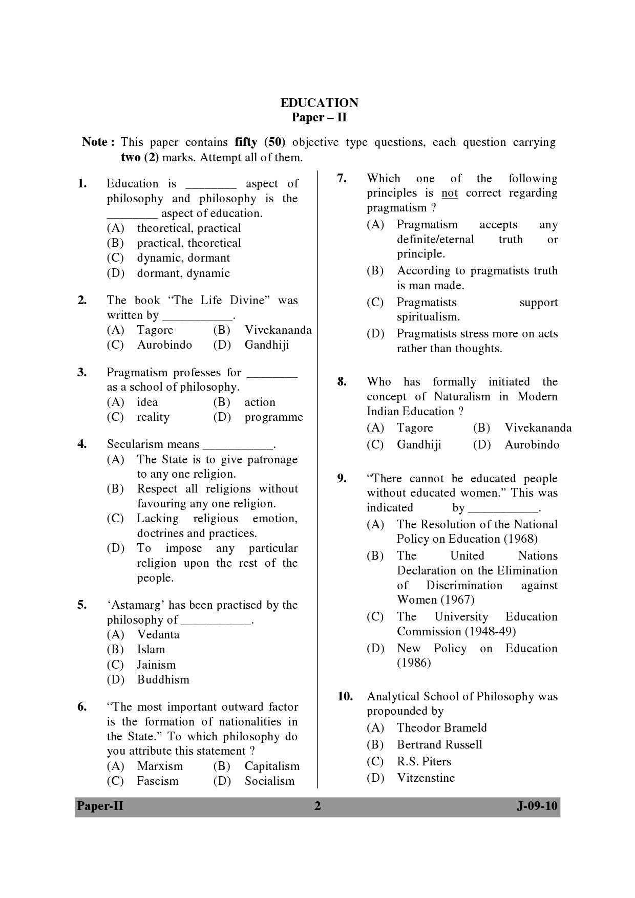 UGC NET Education Question Paper II June 2010 2