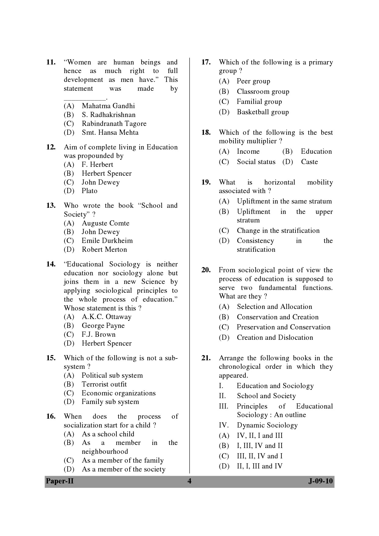 UGC NET Education Question Paper II June 2010 4