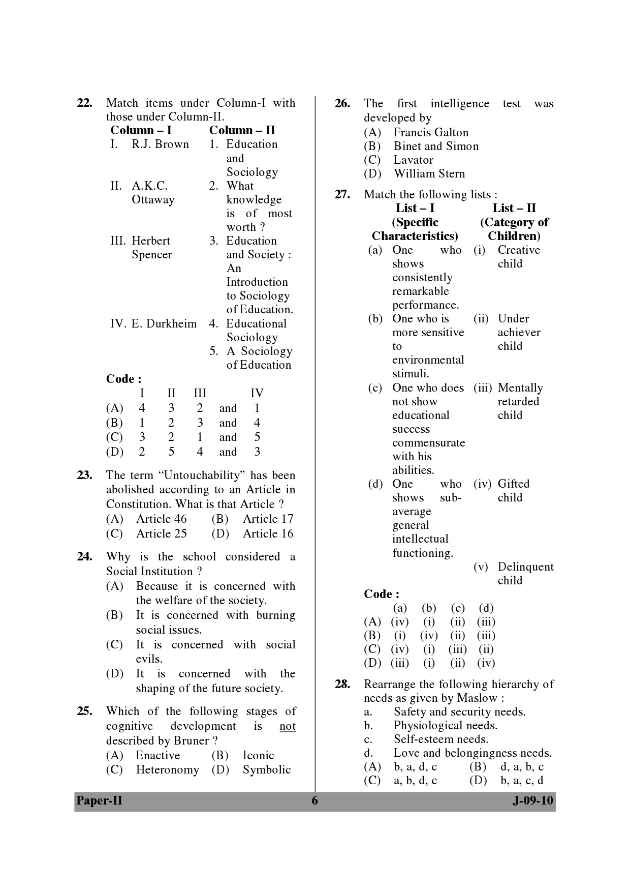 UGC NET Education Question Paper II June 2010 6