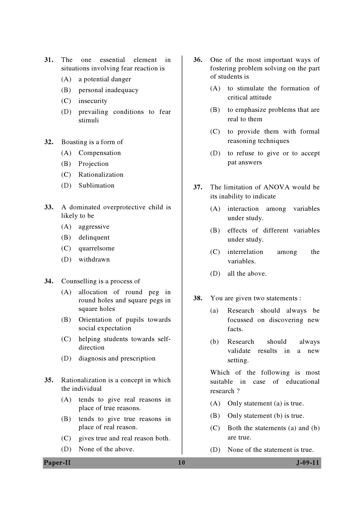 UGC NET Education Question Paper II June 2011 10