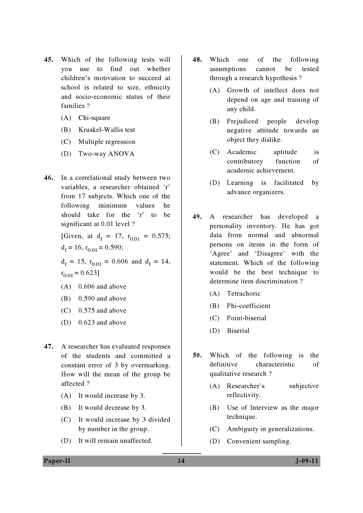 UGC NET Education Question Paper II June 2011 14