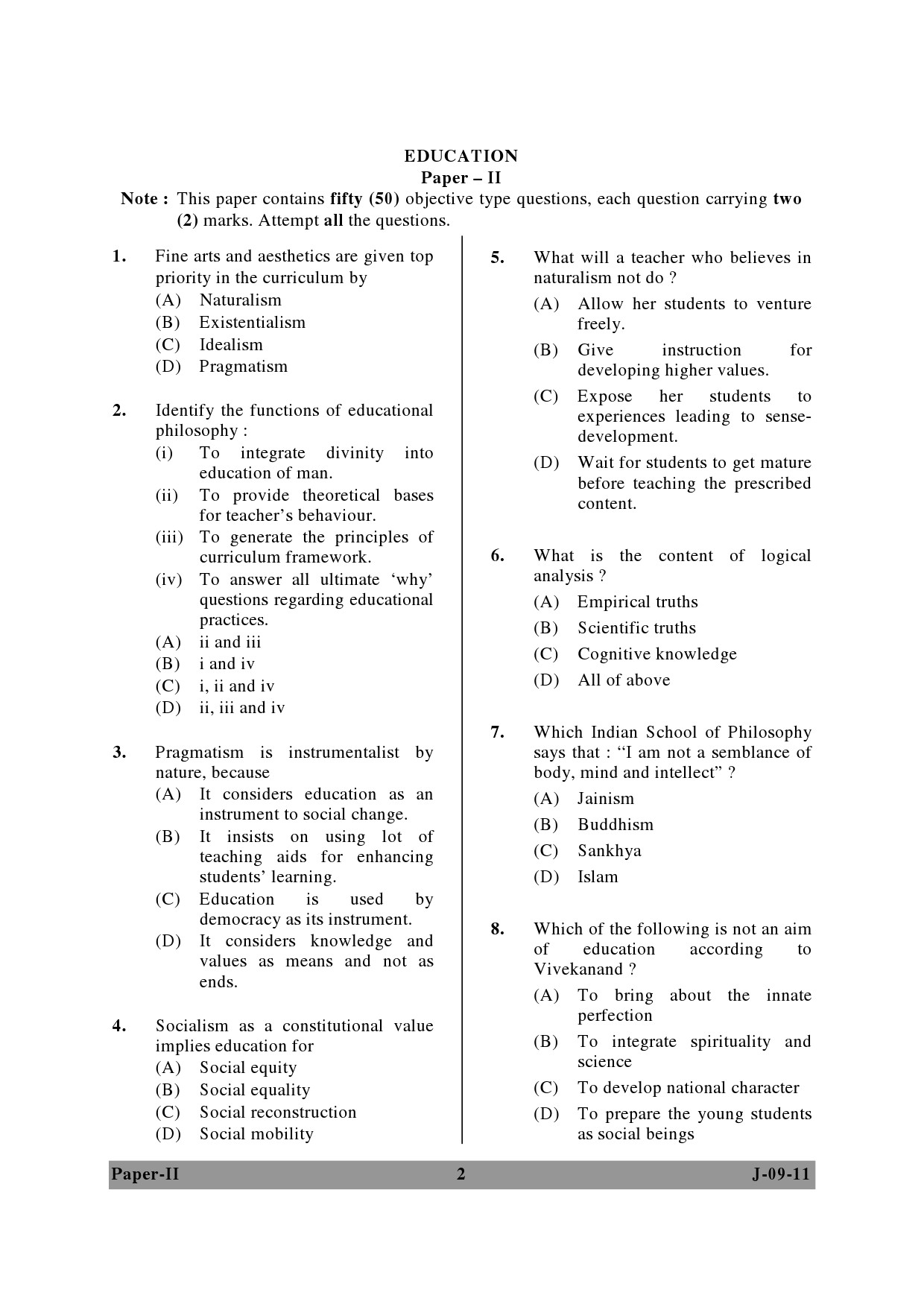 UGC NET Education Question Paper II June 2011 2