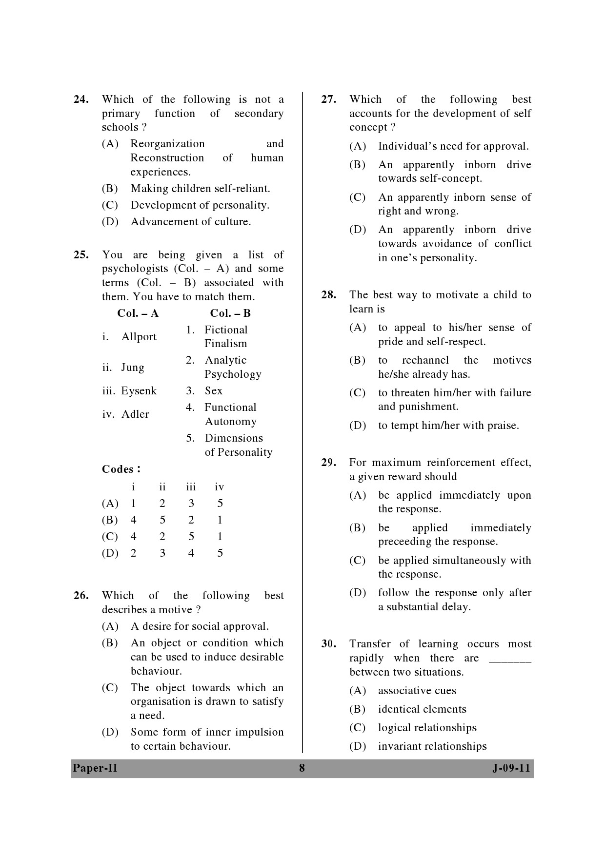 UGC NET Education Question Paper II June 2011 8