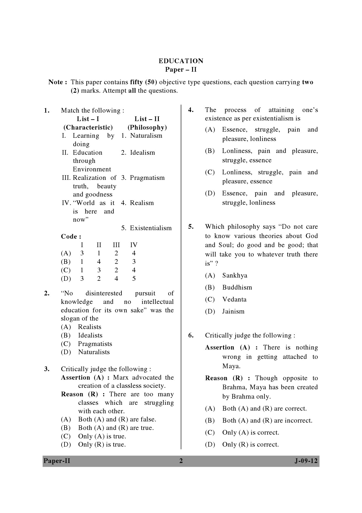 UGC NET Education Question Paper II June 2012 2