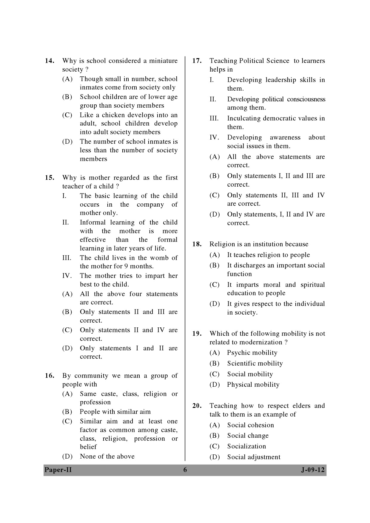 UGC NET Education Question Paper II June 2012 6