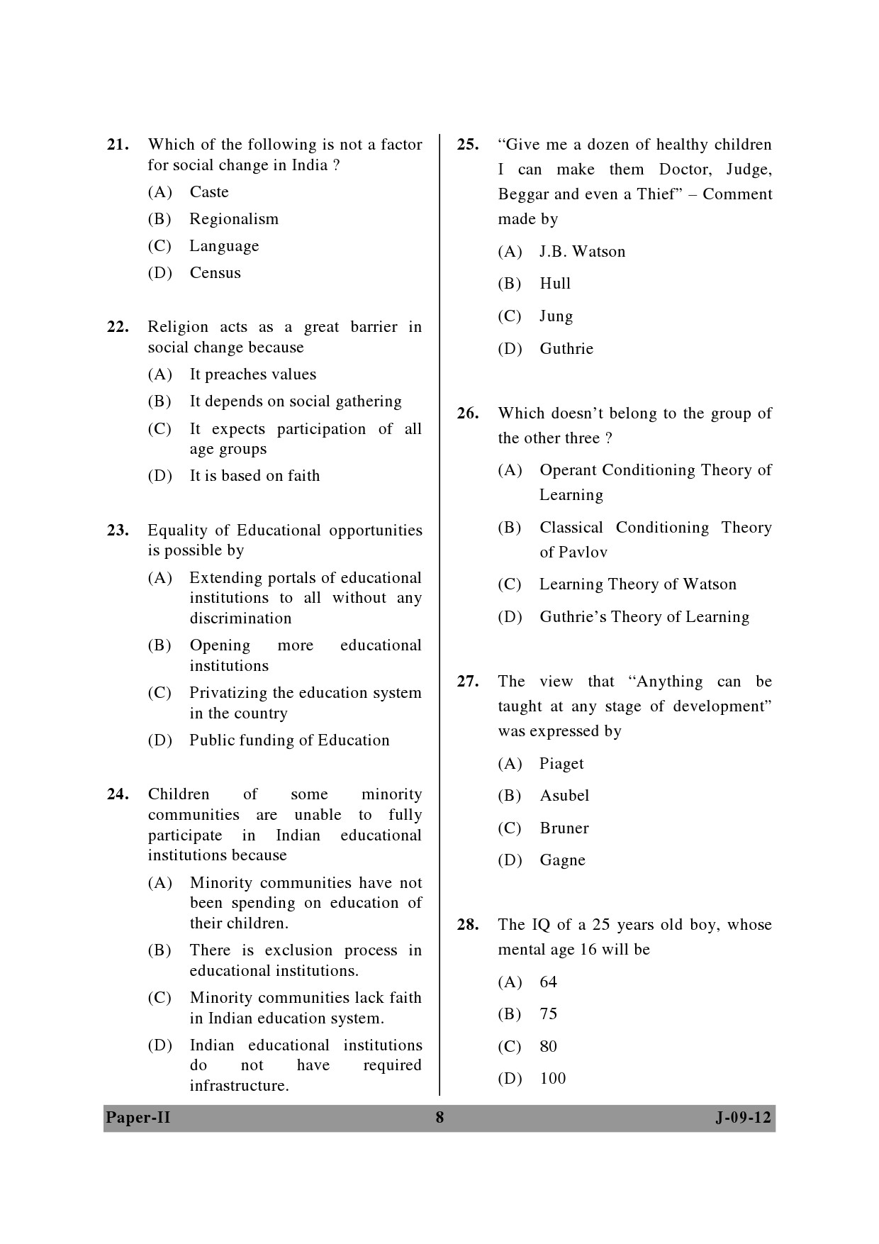 UGC NET Education Question Paper II June 2012 8