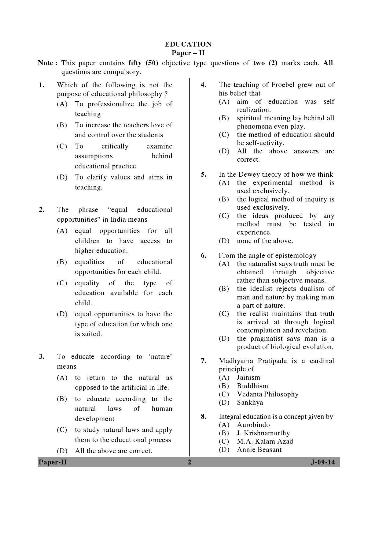 UGC NET Education Question Paper II June 2014 2