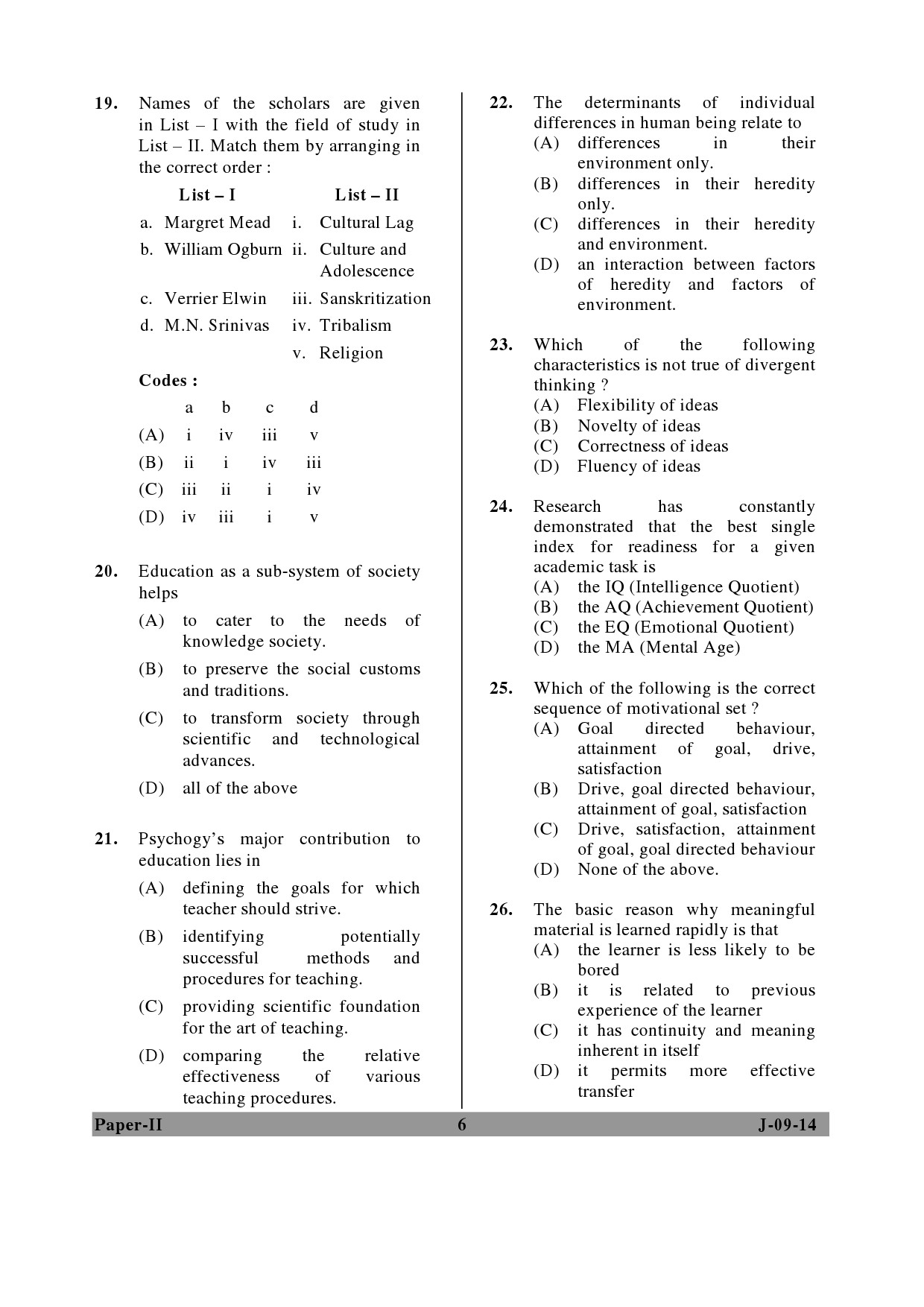 UGC NET Education Question Paper II June 2014 6