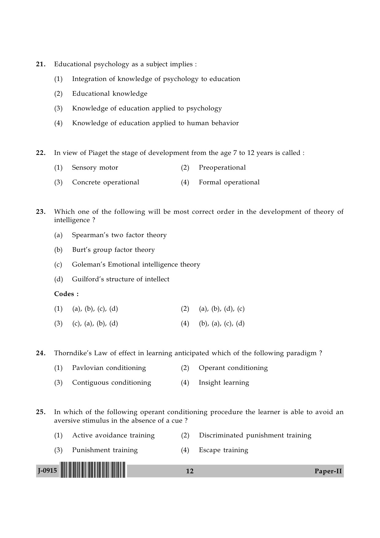 UGC NET Education Question Paper II June 2015 12