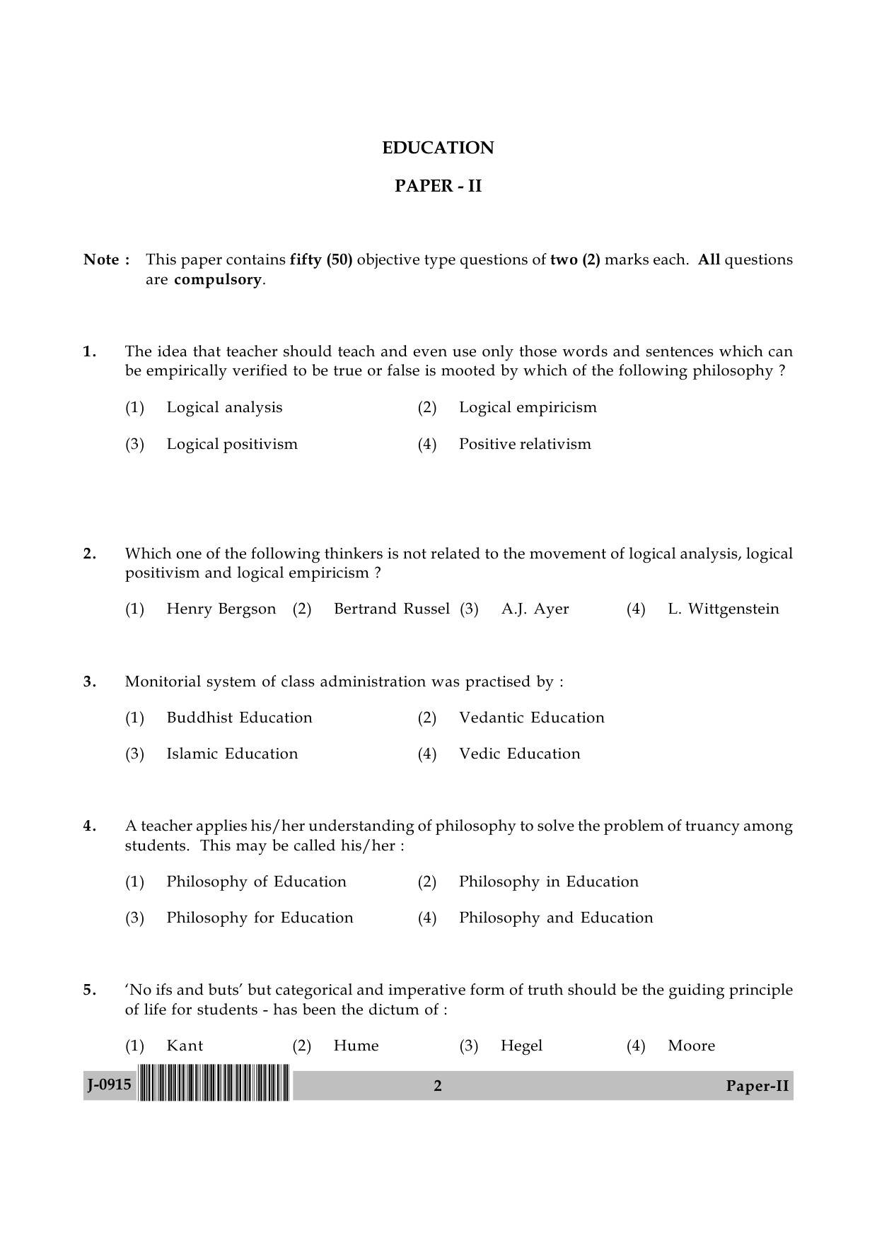 UGC NET Education Question Paper II June 2015 2