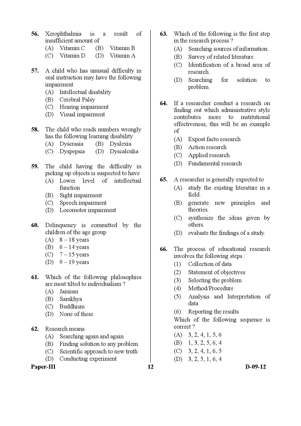 UGC NET Education Question Paper III December 2012 12