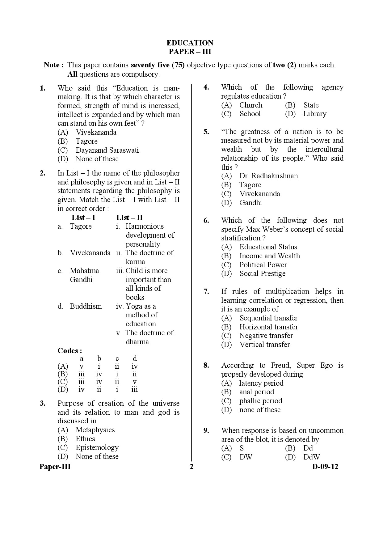 UGC NET Education Question Paper III December 2012 2