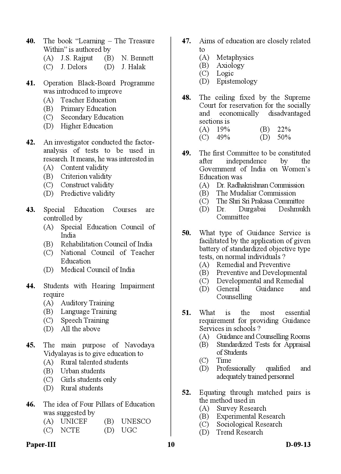 UGC NET Education Question Paper III December 2013 10