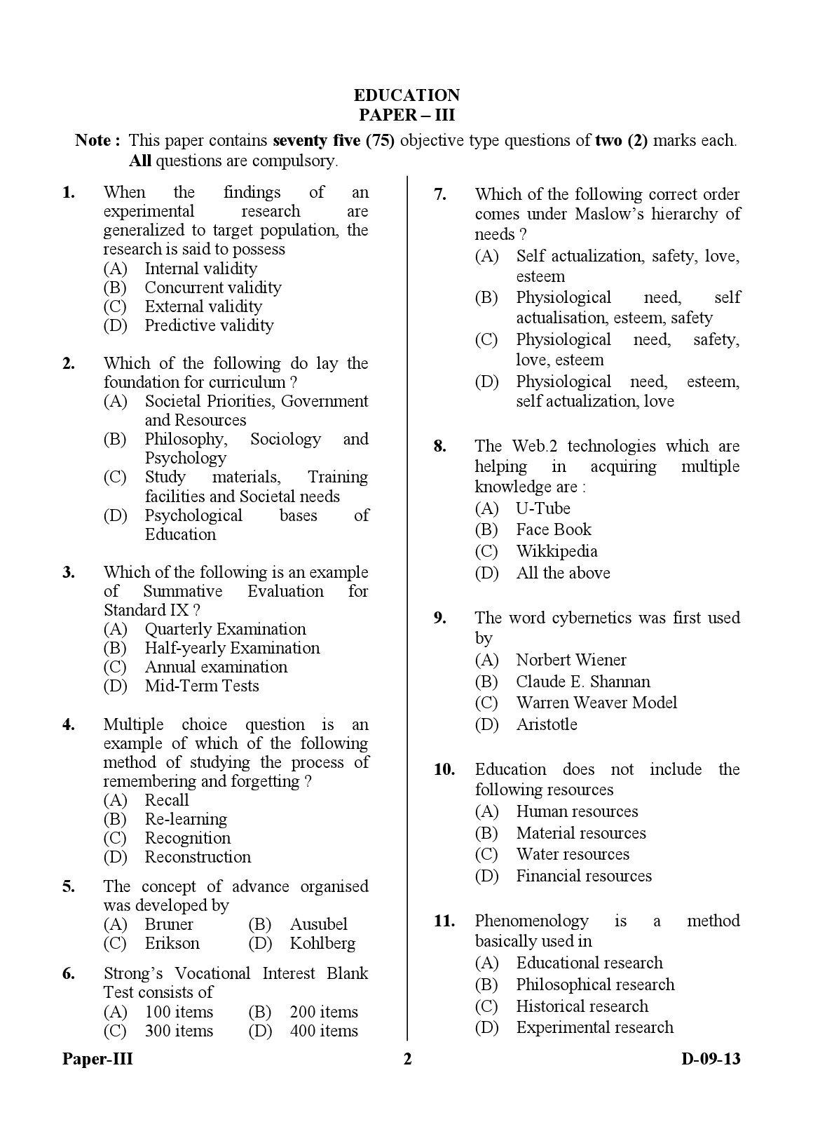 UGC NET Education Question Paper III December 2013 2