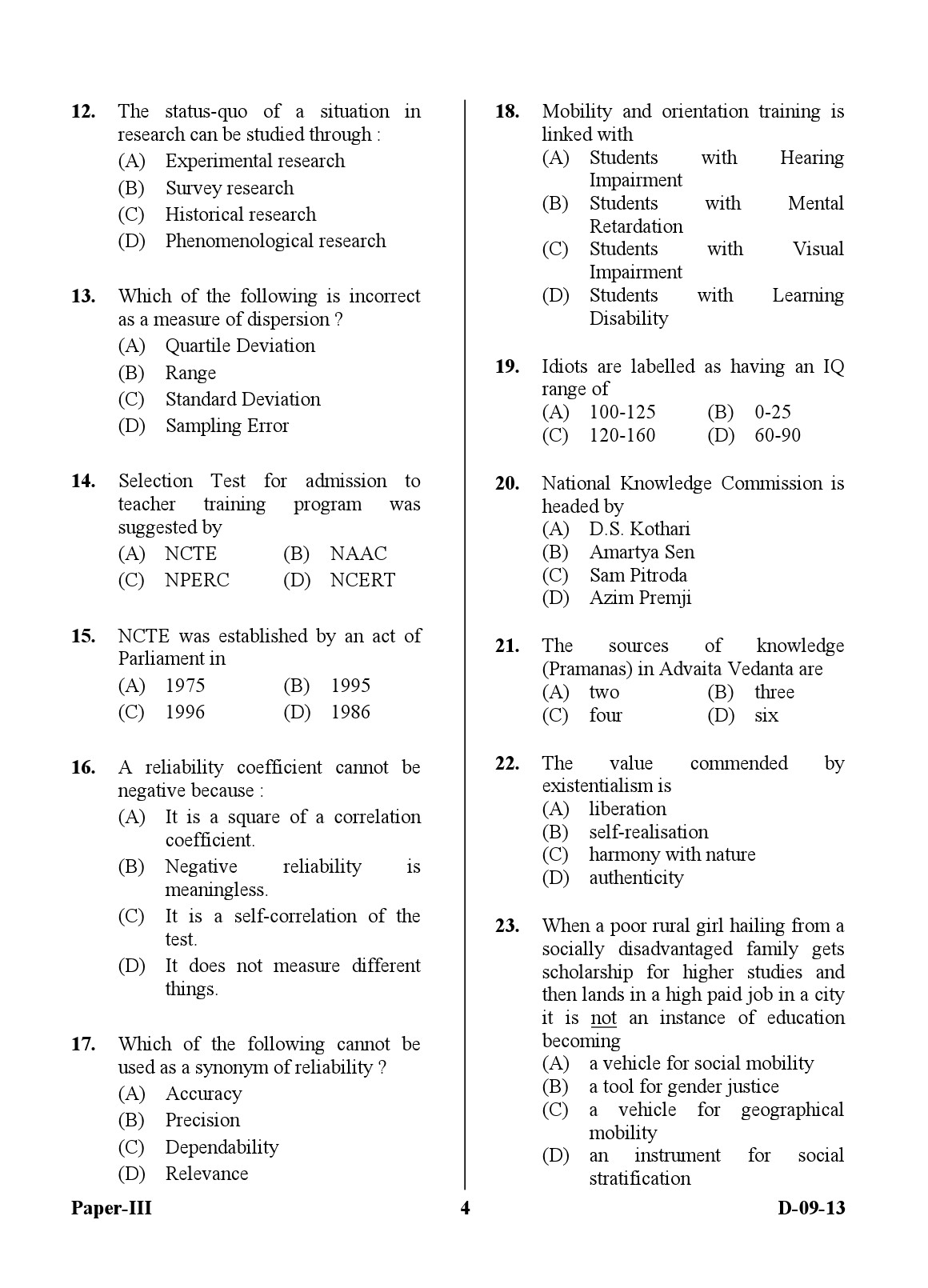 UGC NET Education Question Paper III December 2013 4