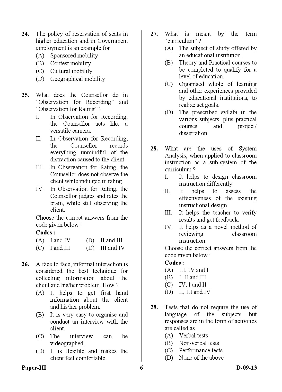 UGC NET Education Question Paper III December 2013 6