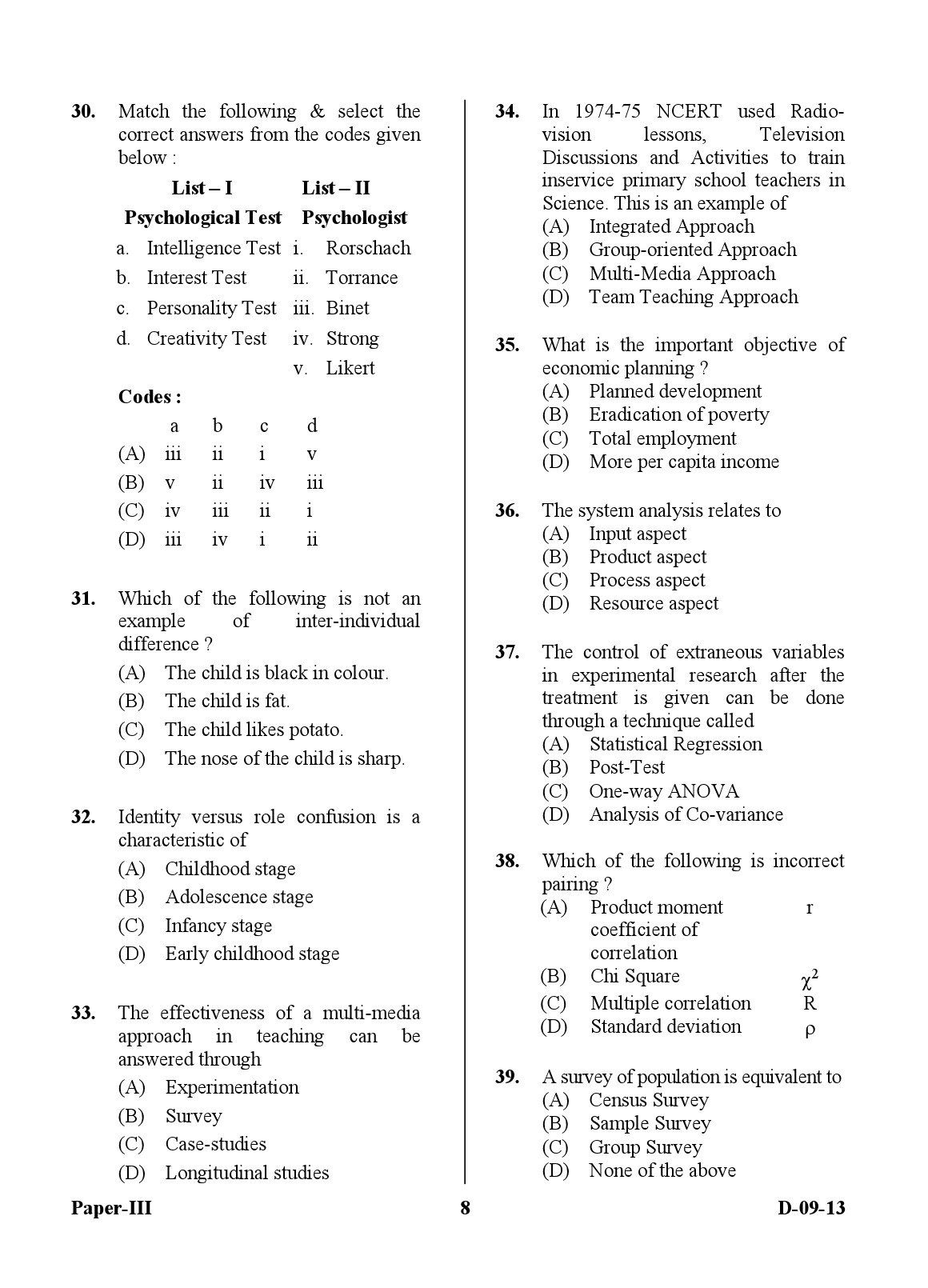 UGC NET Education Question Paper III December 2013 8