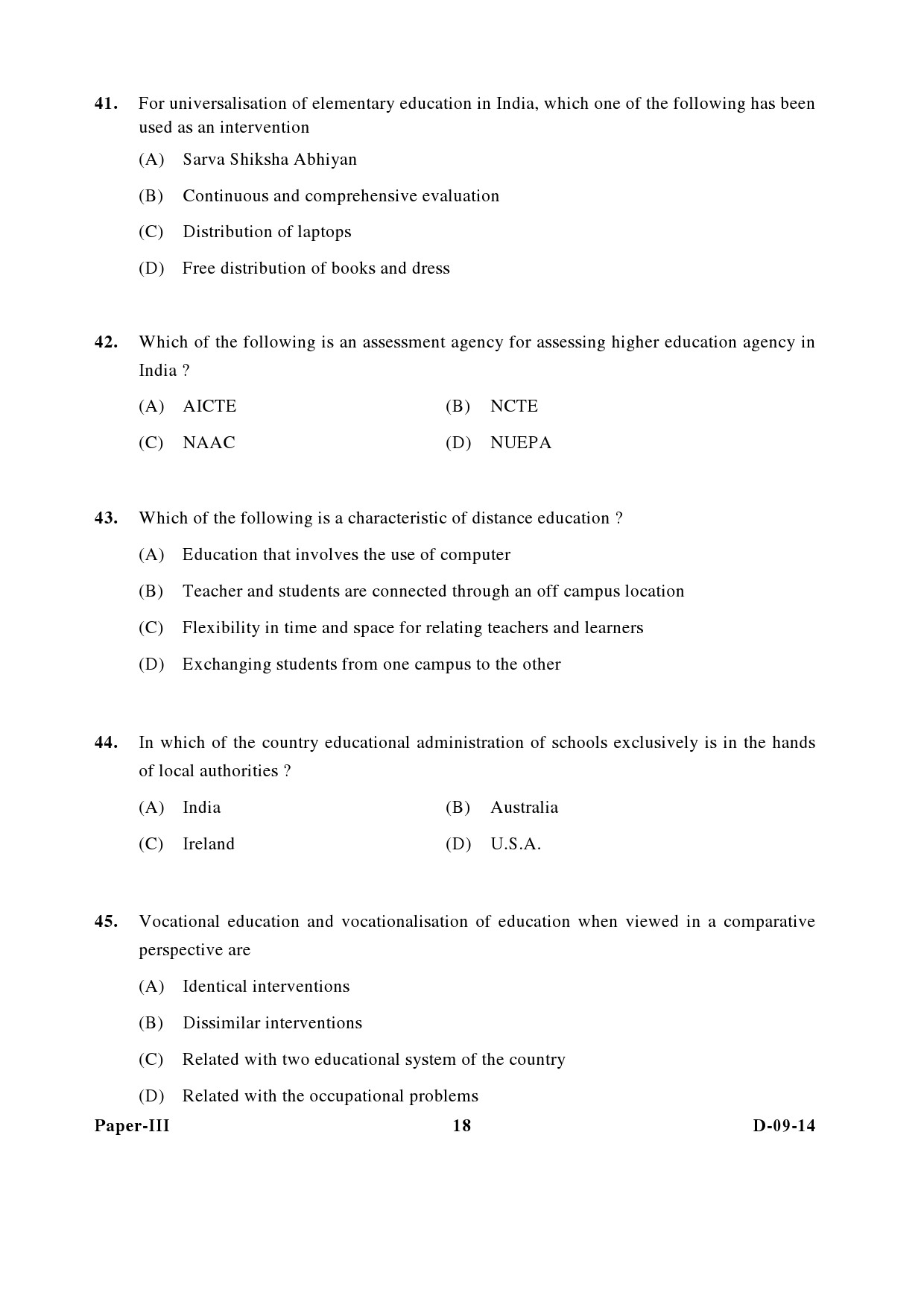 UGC NET Education Question Paper III December 2014 18