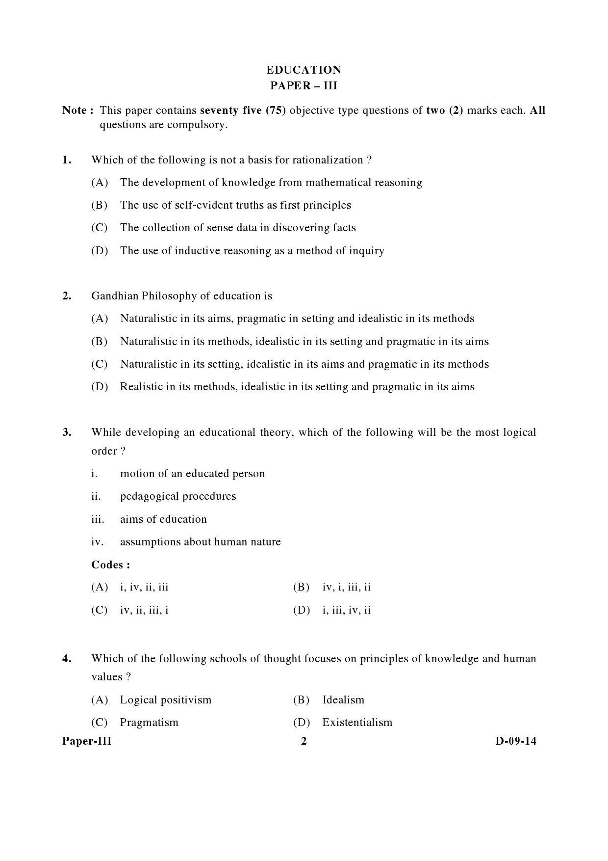 UGC NET Education Question Paper III December 2014 2