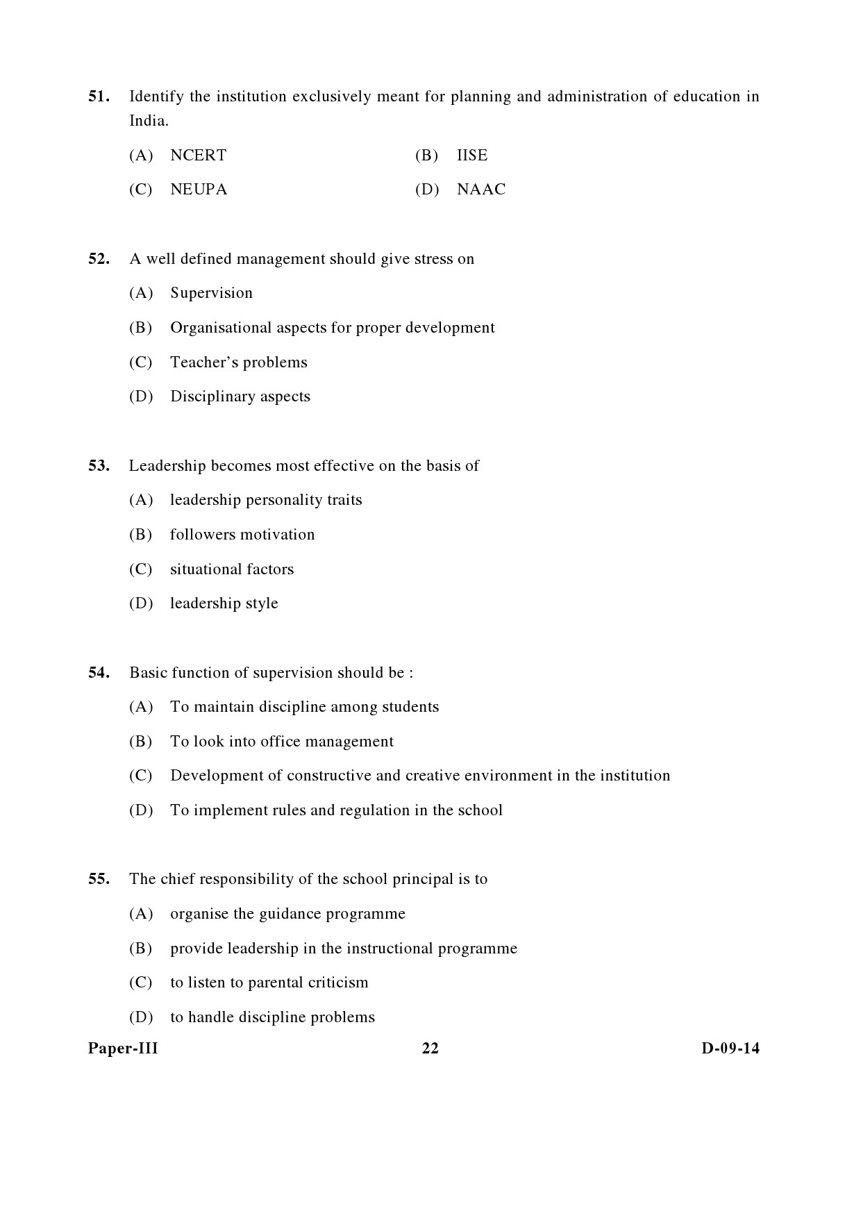 UGC NET Education Question Paper III December 2014 22