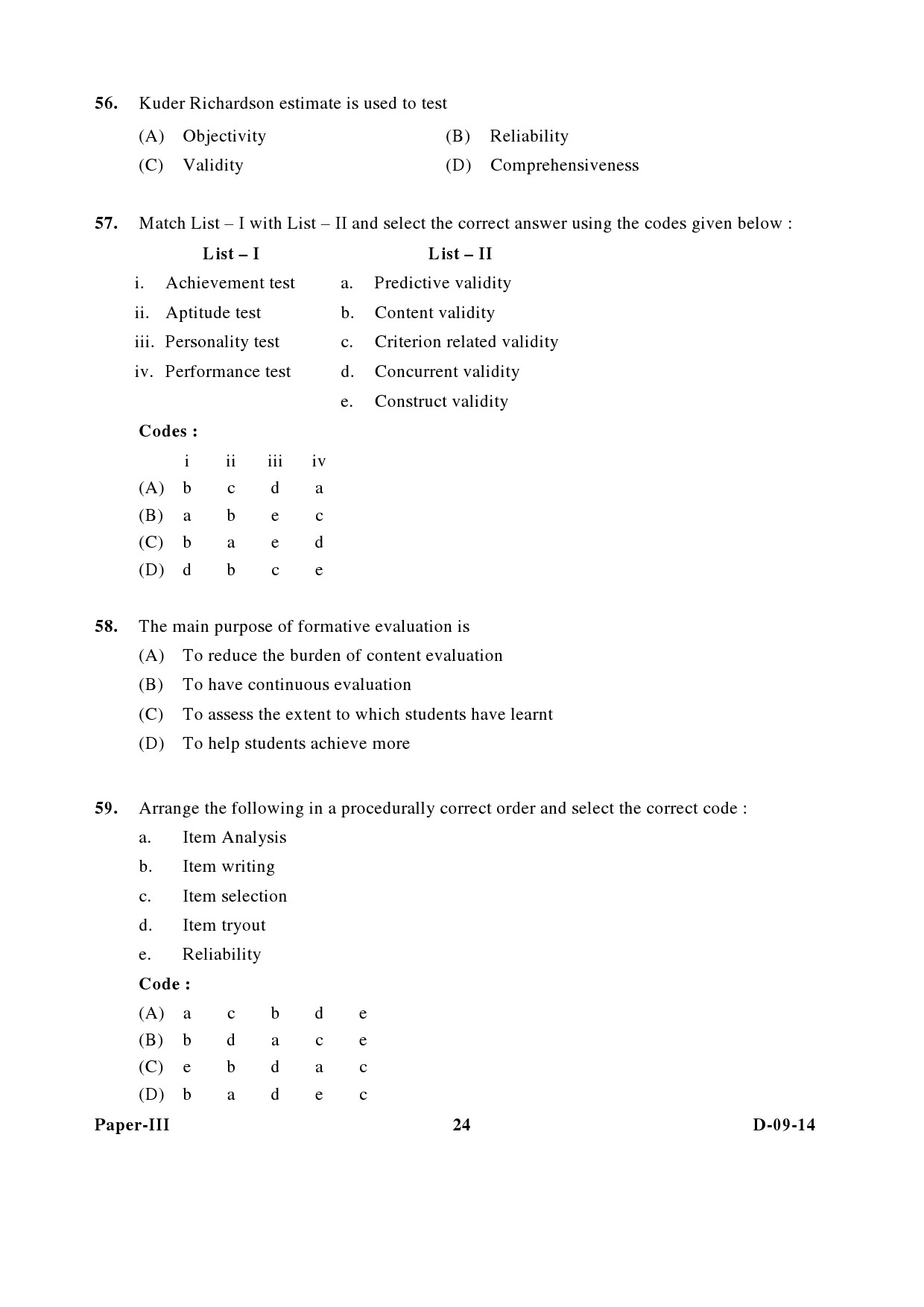 UGC NET Education Question Paper III December 2014 24