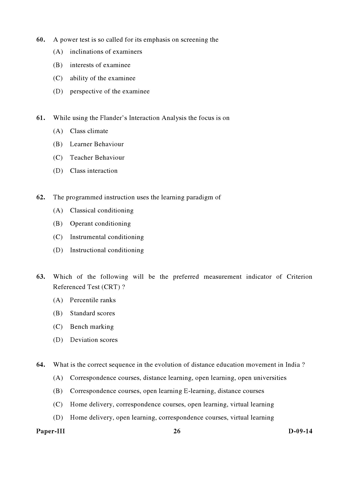 UGC NET Education Question Paper III December 2014 26