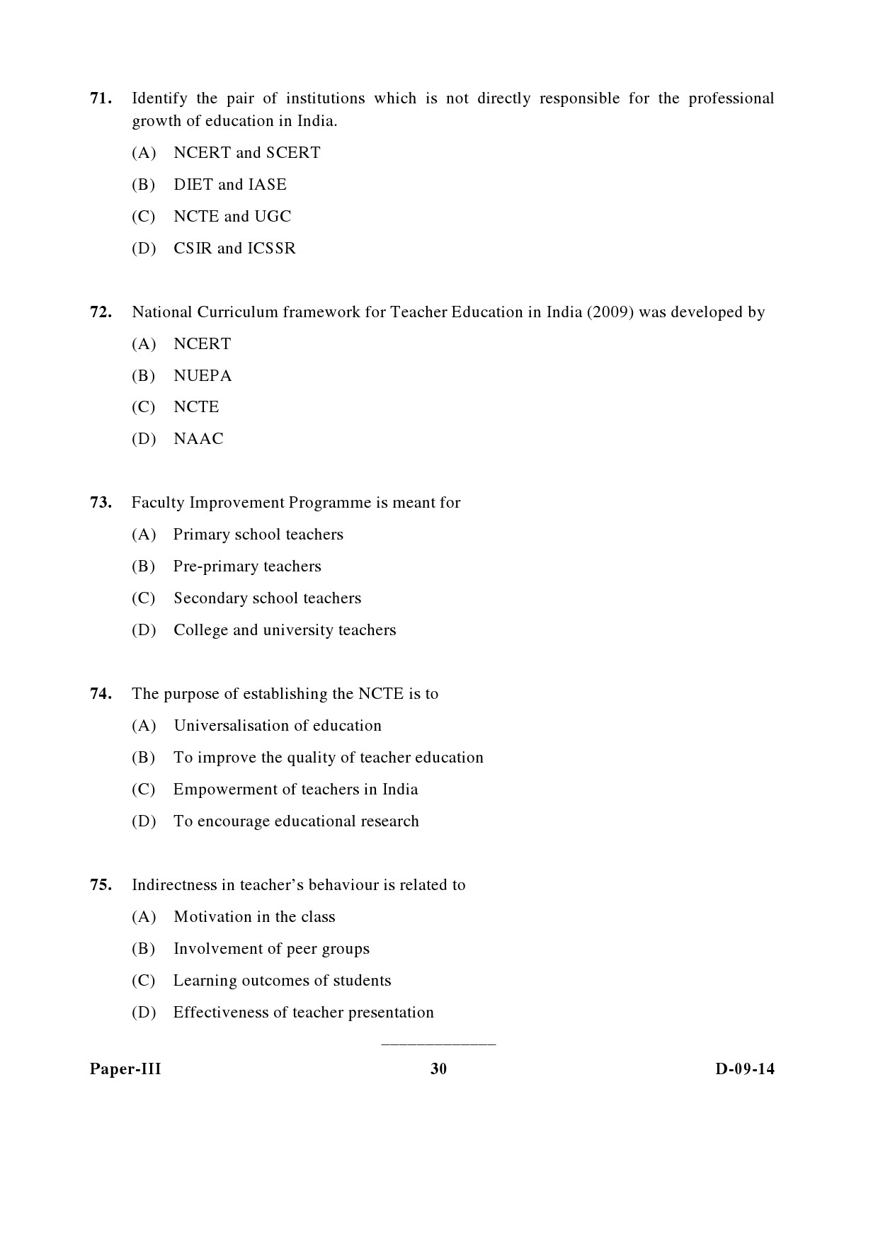 UGC NET Education Question Paper III December 2014 30