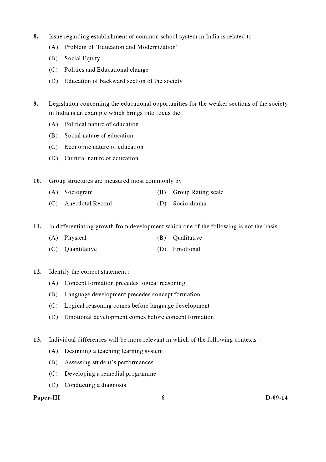 UGC NET Education Question Paper III December 2014 6