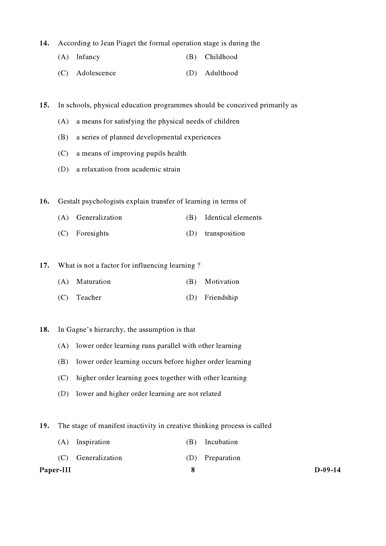 UGC NET Education Question Paper III December 2014 8