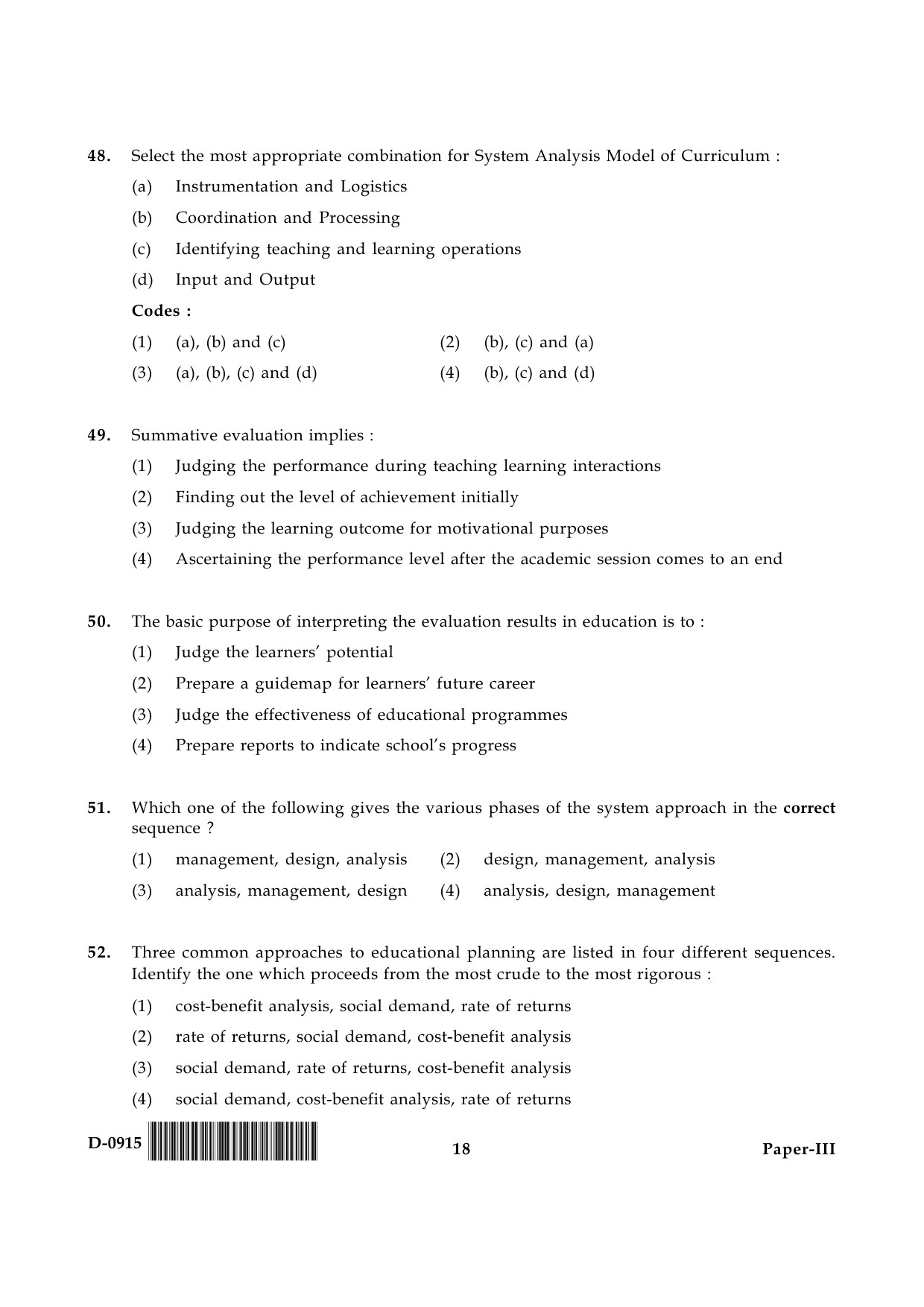 UGC NET Education Question Paper III December 2015 18