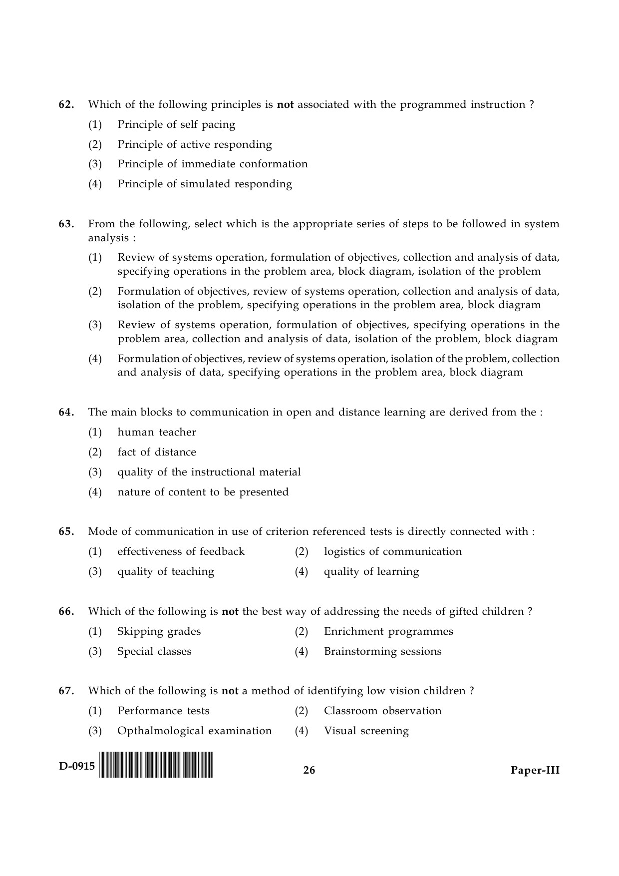 UGC NET Education Question Paper III December 2015 26