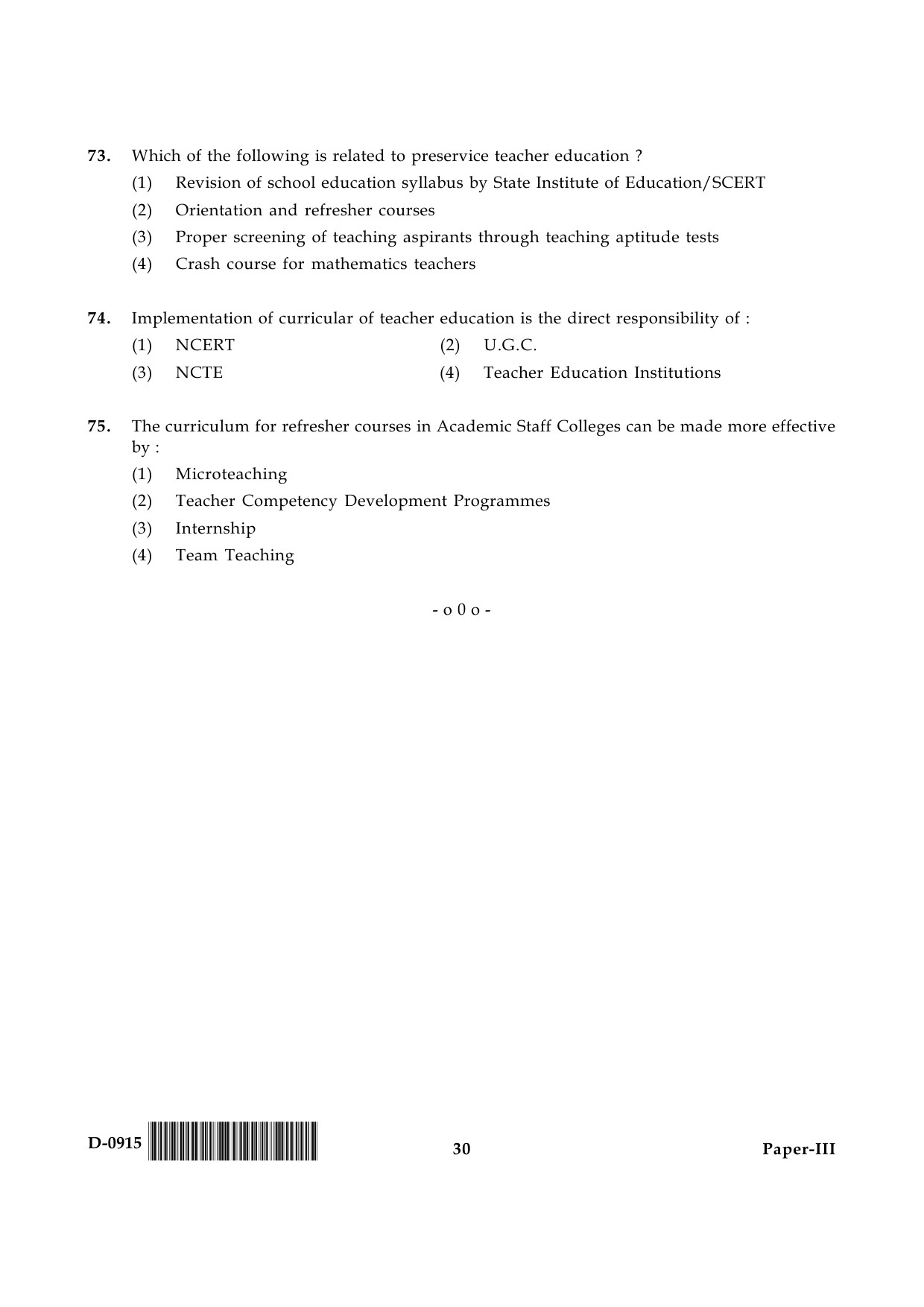 UGC NET Education Question Paper III December 2015 30