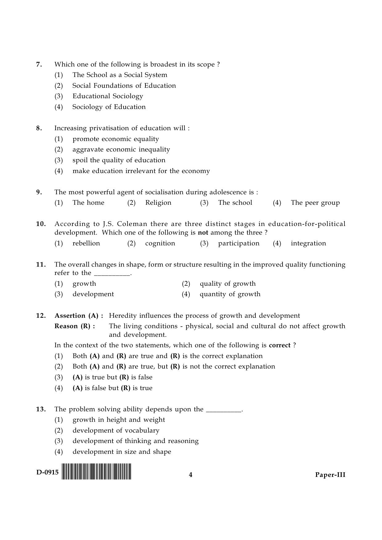 UGC NET Education Question Paper III December 2015 4