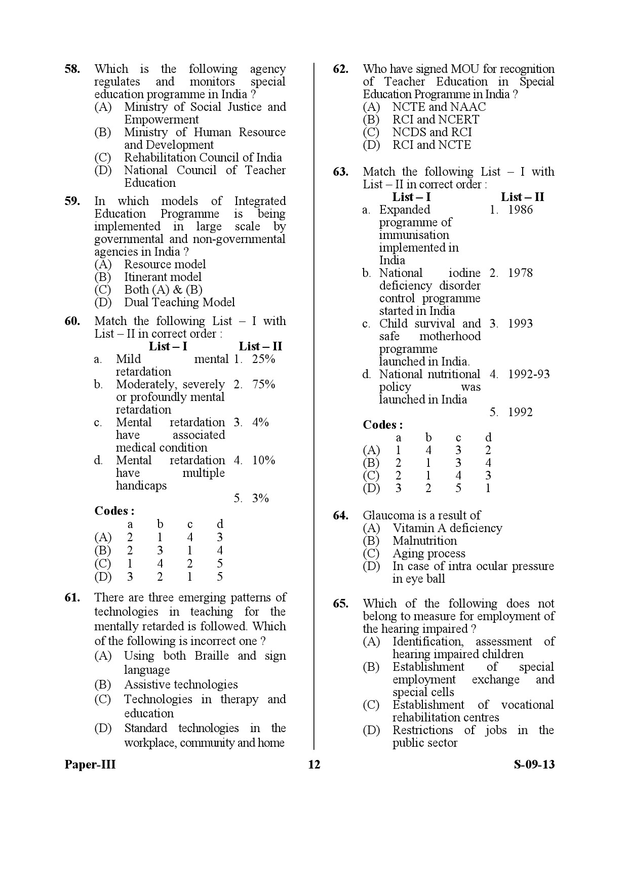 UGC NET Education Question Paper III Exam September 2013 12