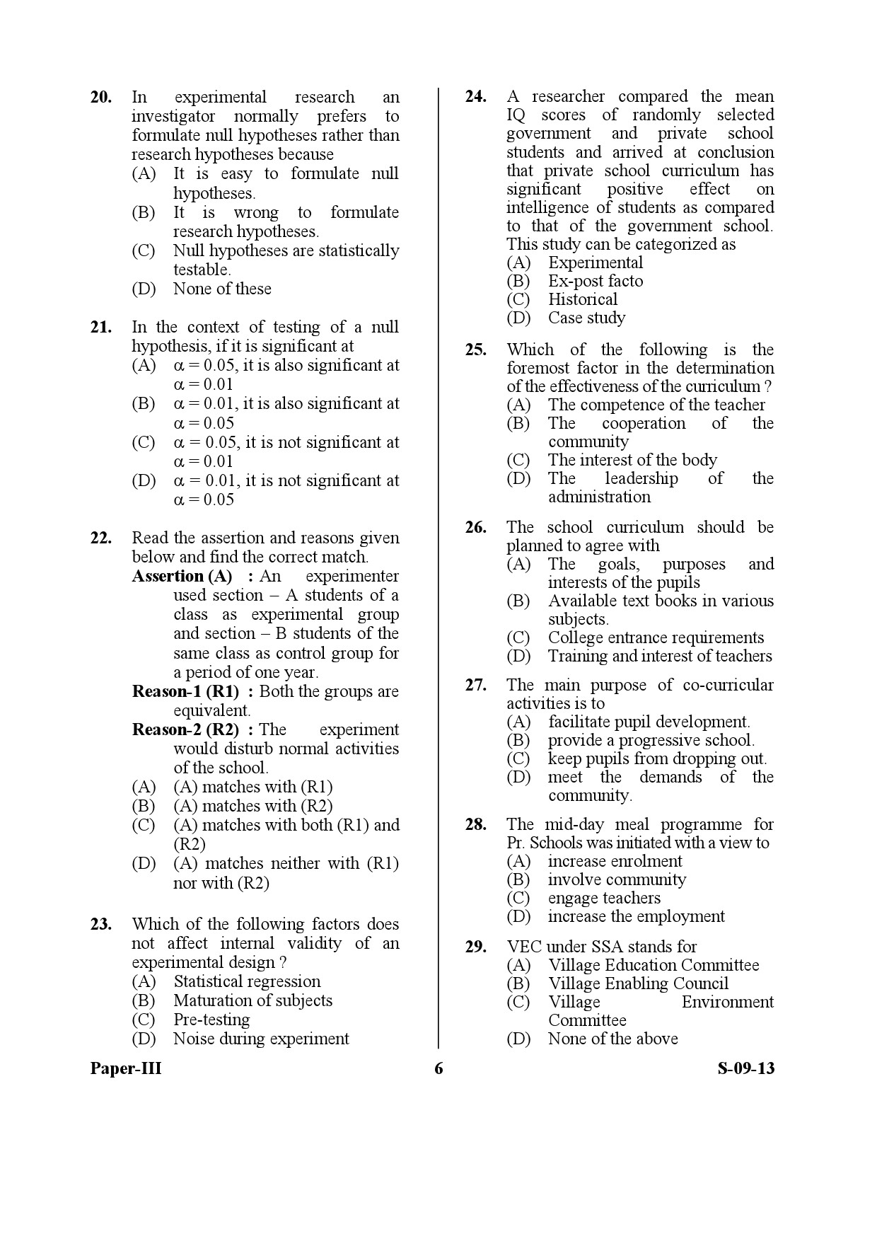 UGC NET Education Question Paper III Exam September 2013 6