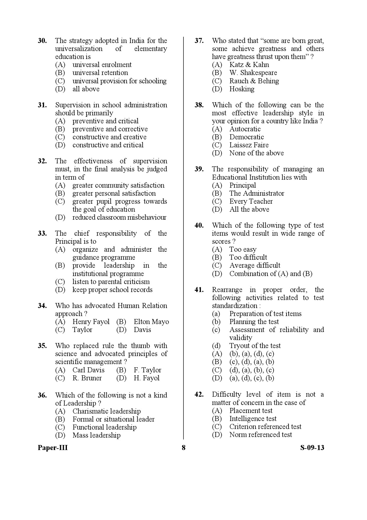 UGC NET Education Question Paper III Exam September 2013 8