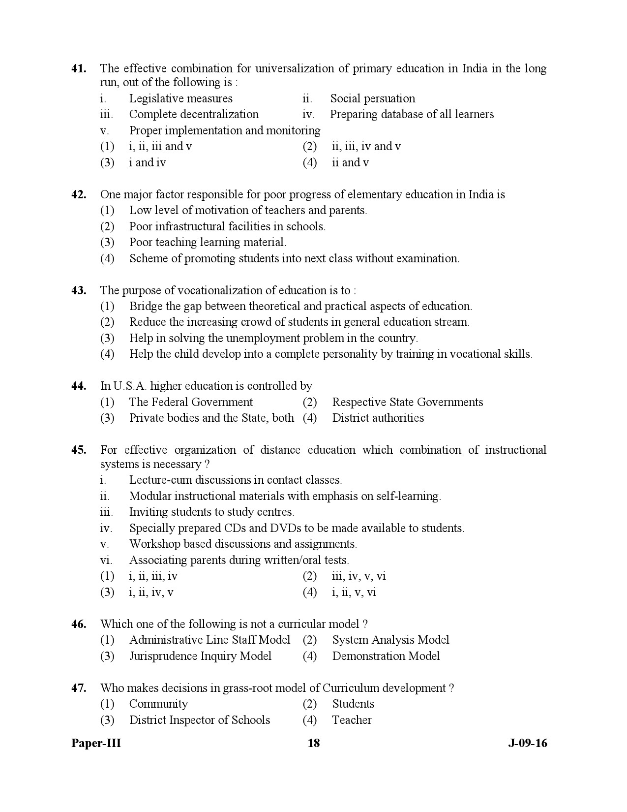 UGC NET Education Question Paper III July 2016 18