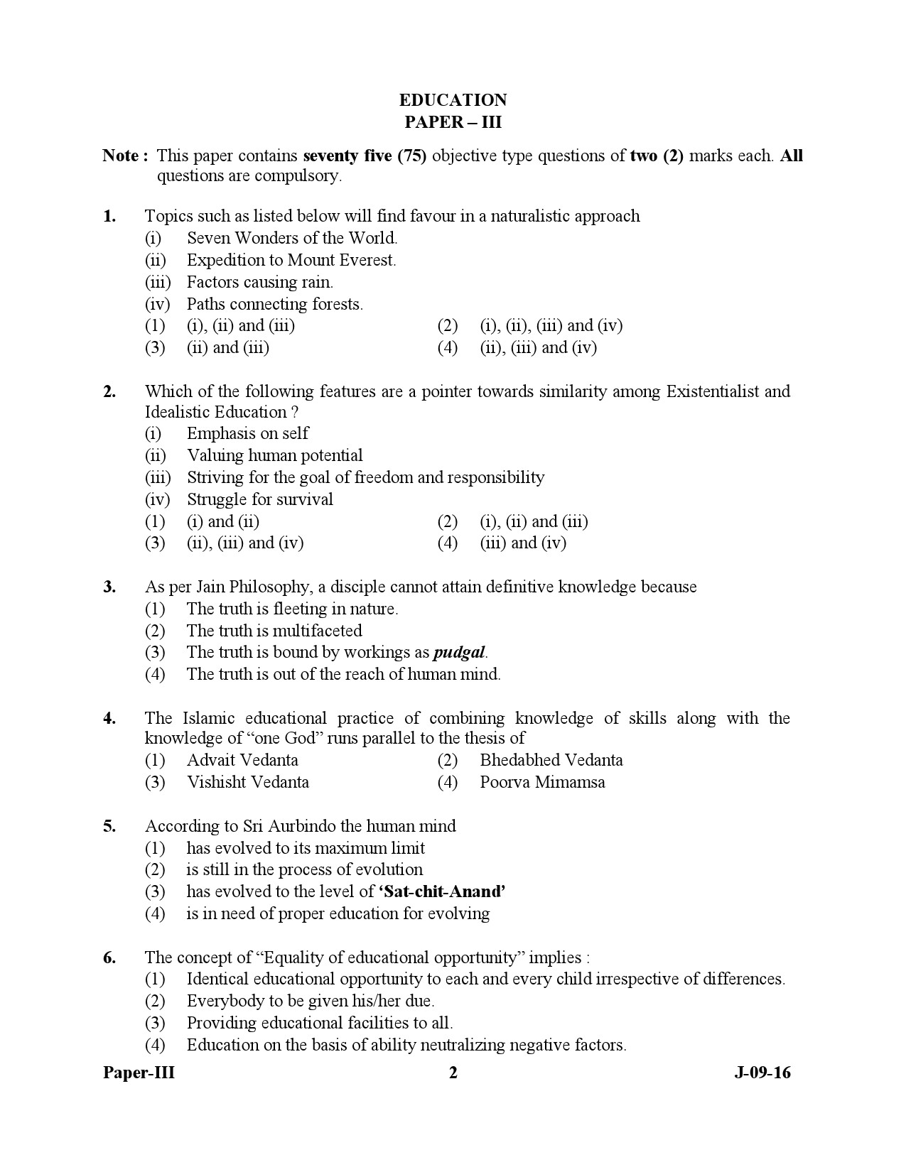 UGC NET Education Question Paper III July 2016 2